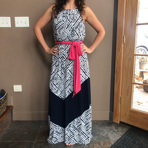 Vince Camuto Dresses & Skirts - Vince Camuto Blue White Keyhole Back Maxi Dress 6